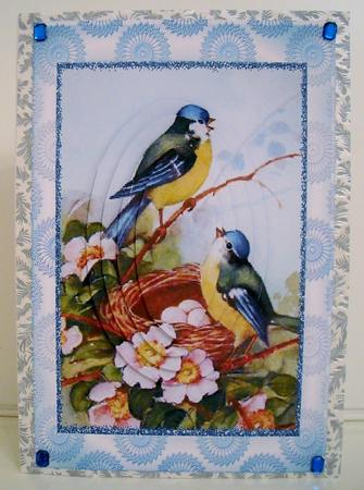 Pretty Blue Birds in Nest Oval Pyramids by Pam Stubley