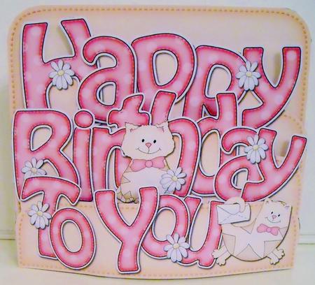 3D Birthday Cats Pop Out Word Card by Pam Stubley
