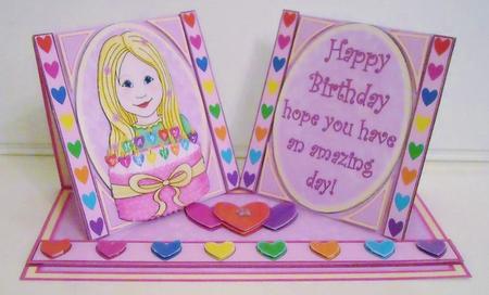 Birthday Girl with Hearts and Cake Double Twist Easel by Pam Stubley