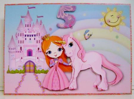 Princess and Her Little Unicorn Card Front and Decoupage by Pam Stubley