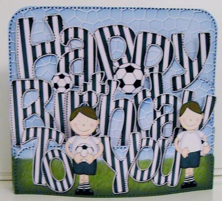 3D Boyz Bazil Birthday Football Pop Out Word Card by Pam Stubley