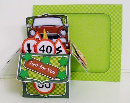 3D Mini Car Rubber Band Pop Up Box Card by Pam Stubley