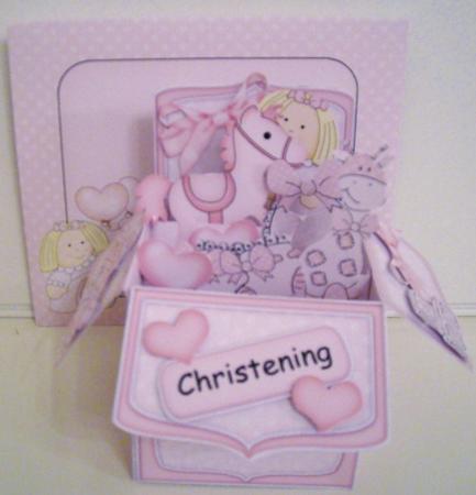 3D New Baby Girl Rubber Band Pop Up Box Card by Pam Stubley