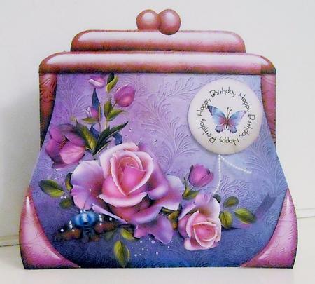 Handbag Shape Card Pink Rose by Pam Stubley