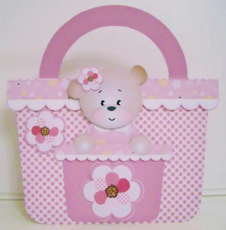 Teddy Handbag Card Large Pink Spotty by Pam Stubley