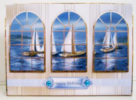 Sailing Boats Window View Card with Toppers by Pam Stubley
