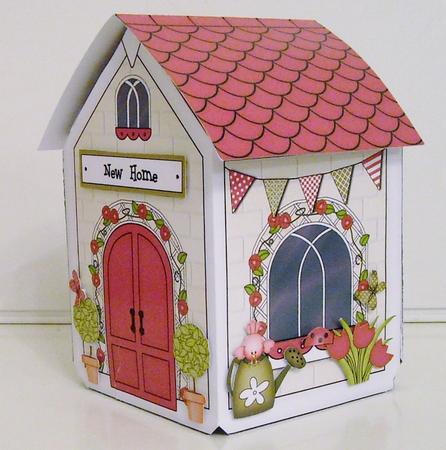 3D Little Country Cottage Rubber Band Pop Up Card by Pam Stubley
