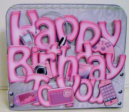 3D Girly Birthday Gadgets & Gizmos Pop Out Word Card Kit by Pam Stubley