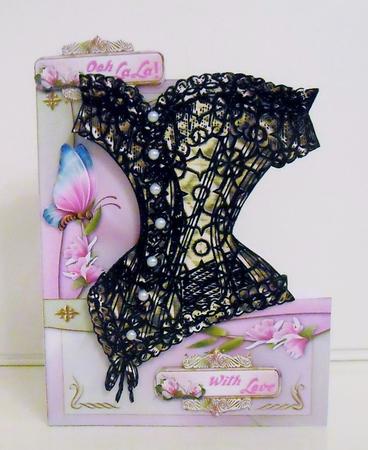 French Corset Minikit - Black & Gold Corset with Magnolia by Pam Stubley