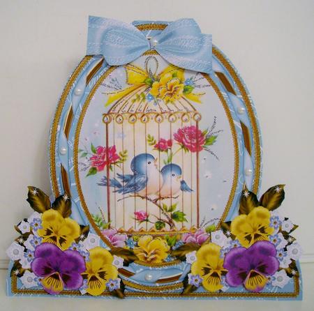 Teal Lovebirds Special Large Oval Card Mini Kit by Pam Stubley