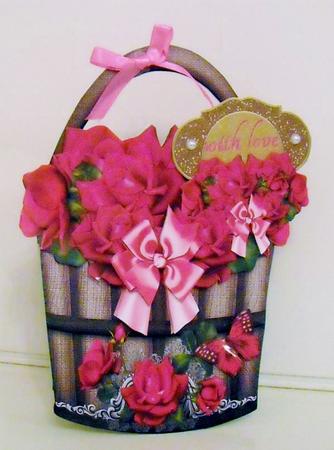 Basket Shape Red Roses Card by Pam Stubley