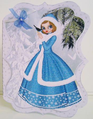 Pretty Lady in Turq Dress in the Snow Bracket Card by Pam Stubley