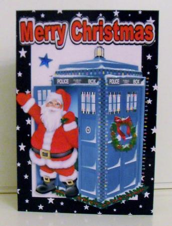 Santa Who in His Tardis in Black Star Frame by Pam Stubley