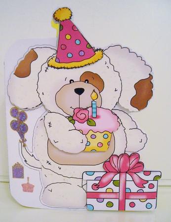 Teddy Bears First Birthday Shaped Card with Decoupage by Pam Stubley