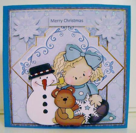 Girl and Snowman Card with Decoupage by Pam Stubley