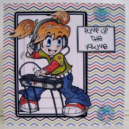 Anime Dj - 6x6 Pyramage Card - Khaki Green & Red by Pam Stubley