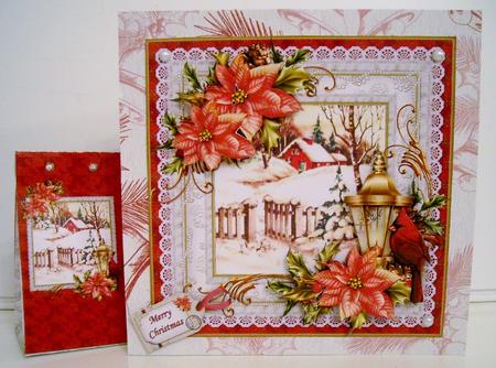 8x8 Snowy Red Cottage with Red Cardinals by Pam Stubley