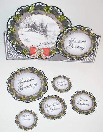 Winter Cabin Lace Doily Christmas Sentiment Sheet by Pam Stubley