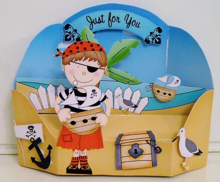 3D Boyz Joze the Pirate Rubber Band Pop Up Scene Card by Pam Stubley