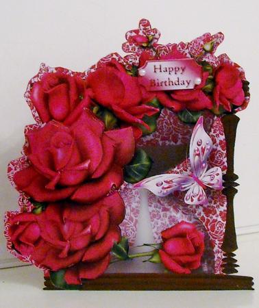Hourglass Card with Deep Pink Roses Mini Kit by Pam Stubley