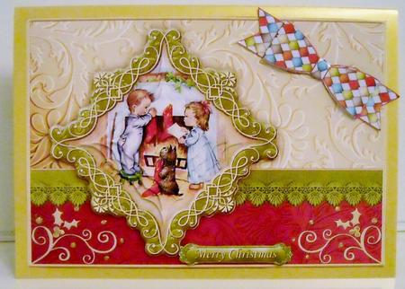 Hanging Christmas Stockings Card Topper & Diamond Pyramage by Pam Stubley