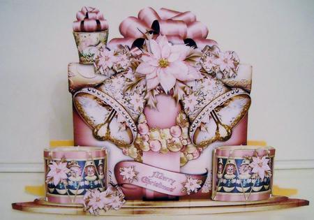 Christmas Gift Box with Soft Rose Poinsettias by Pam Stubley