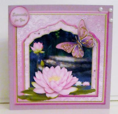 Pink Lotus Flower Fancy Frame Card Front by Pam Stubley