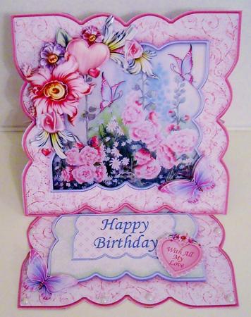 Hollyhocks Birthday Easel Card Kit with Decoupage by Pam Stubley