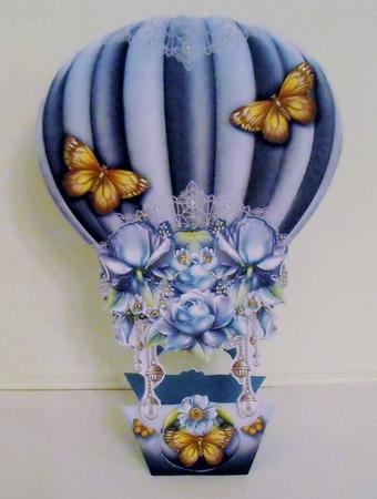 Hot Air Balloon Shape Card Blue Rose by Pam Stubley