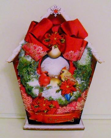 Christmas Bird House with Red Poinsettias by Pam Stubley