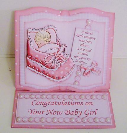 New Baby Girl in Bootee Open Book Easel Card Kit by Pam Stubley