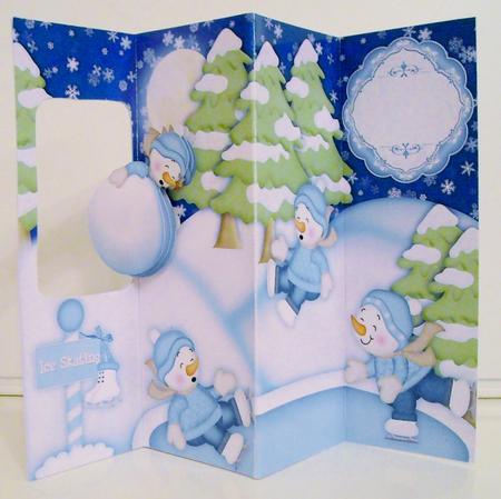 Skating Snowmen Christmas Passing Through Aperture Card Kit by Pam Stubley