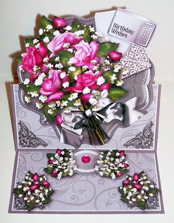 Pink Roses Bouquet Tunnel - 8in x 8in Easel Card by Pam Stubley