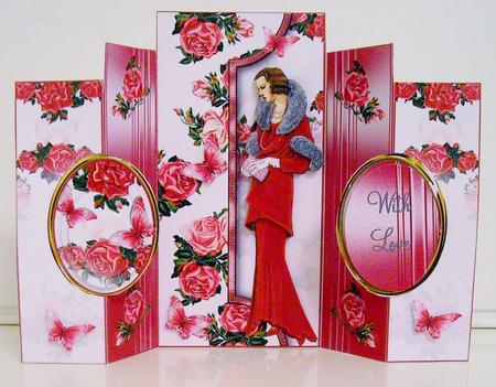Art Deco Lady Red Rose Double No Holes Fold Mini Kit by Pam Stubley