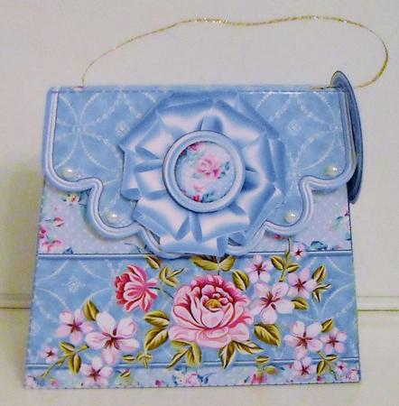 Handbag Gift Box Pink Roses on a Blue Background by Pam Stubley