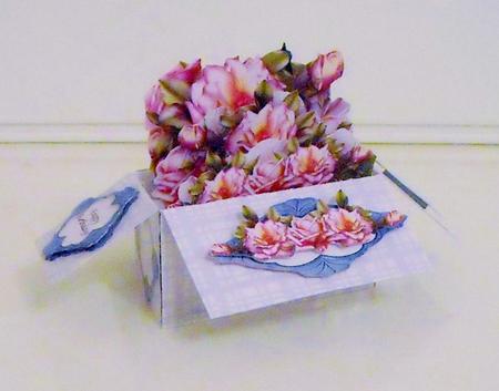 Pink Roses - 3D Pop-up Box Card Kit & Matching Envelope by Pam Stubley