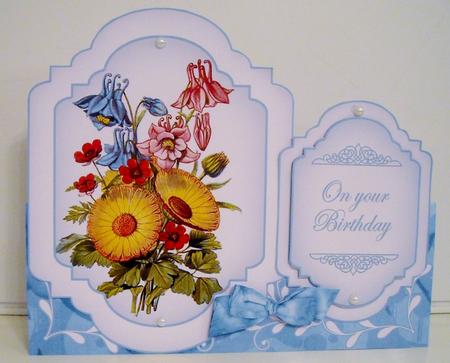 Teal Bouquet Large Fancy Stand Up Card N Envelope Kit by Pam Stubley