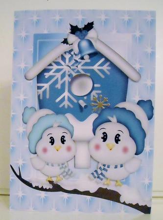 Sweet Little Birds in Winter Hats with Bird House by Pam Stubley