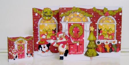3D Christmas Rudolphs Snowball Fight Up Front Card Decoupage by Pam Stubley