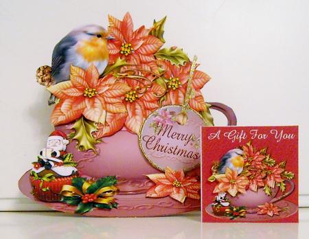 Tea Cup and Pointsettias Shaped Card Mini Kit by Pam Stubley