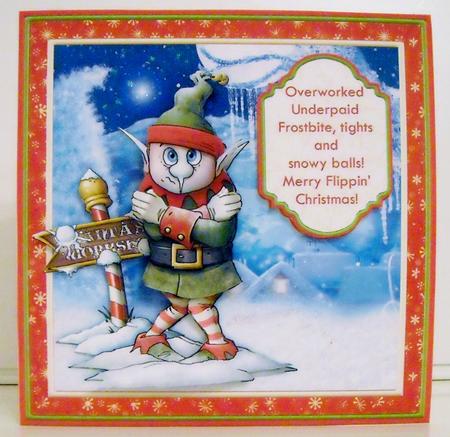Overworked Underpaid Christmas Elf Card Topper & Decoupage by Pam Stubley