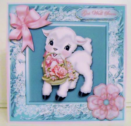 Lamb with Basket of Flowers Card Front by Pam Stubley