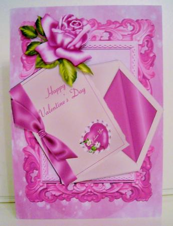 Love You Heart with Pink Rose & Bow on a Letter by Pam Stubley