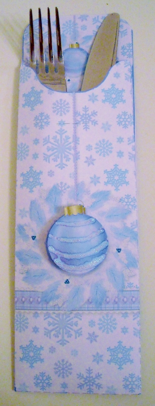 Pretty Festive Baubles Cutlery Wrap by Pam Stubley
