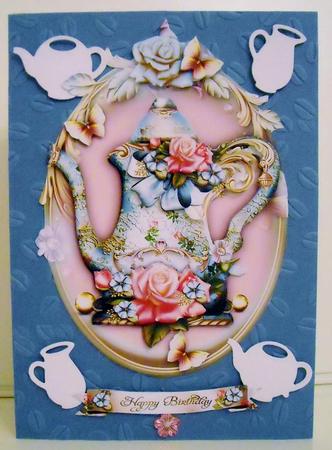 Soft Blue Vintage Teapot with Roses by Pam Stubley