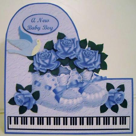 Baby Boy Piano Card Front by Pam Stubley