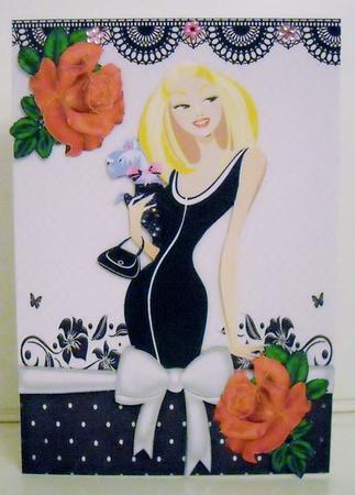 Pretty in Black, Lace and Red Roses with Bow by Pam Stubley