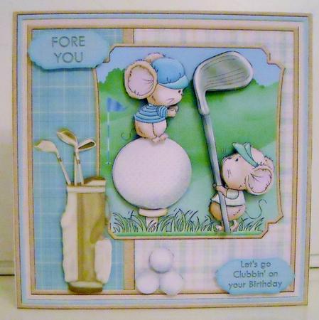 Fore You Golf Mice 8x8 Mini Kit & Decoupage by Pam Stubley