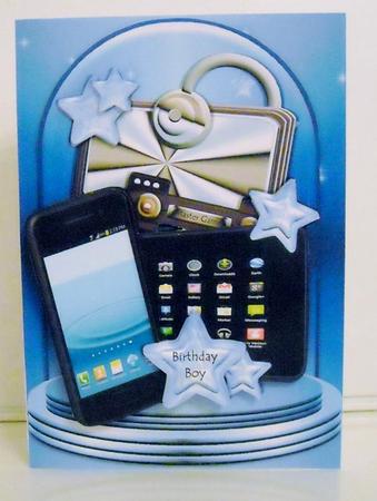 Gadget Mad Lad - Large Shaped Card by Pam Stubley