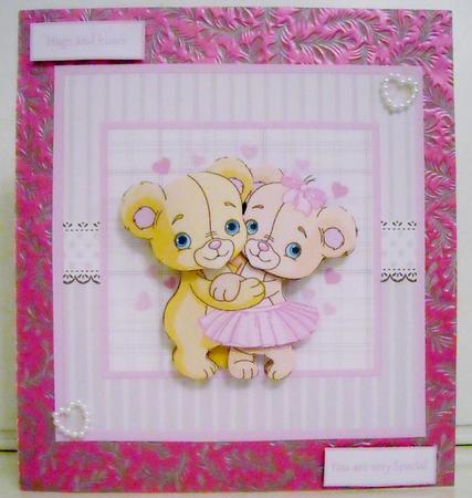 Teddy Bear Hugs Card with Decoupage by Pam Stubley